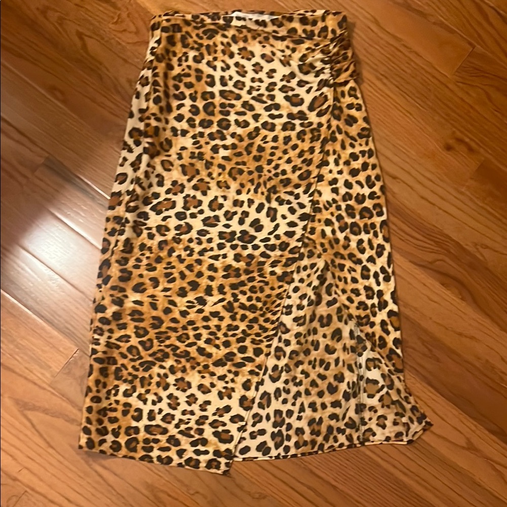 Tan and Brown Wrap Midi Skirt with Slit for Cocktail